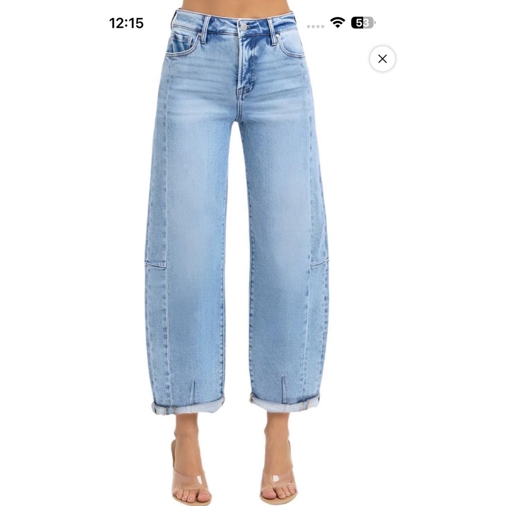 Risen Jeans Womens High Rise Barrel Jeans Medium Blue Wash Size 15/32 RDP1263